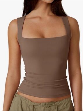 Square Neck Brown Tank Top